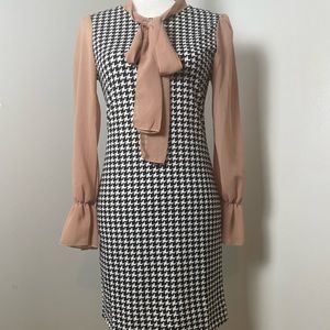SHEIN womens houndstooth neck Ruffle long sleeves mini dress color black white
